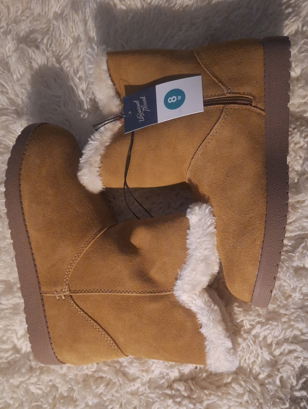 Universal Thread Girls Tan Faux-Suede Faux-Fur Ankle Booties